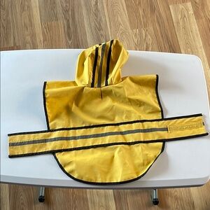 Yellow Hooded Rain Poncho with Black Stripes